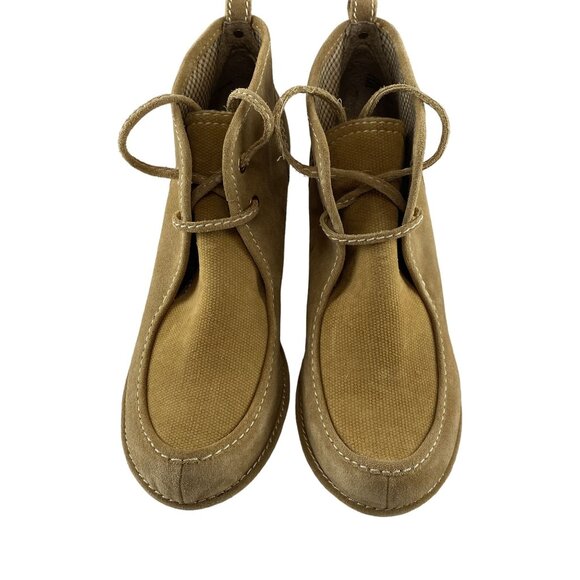 Report Women  9 Anika Preppy Boho Chic Classic Tan Suede Lace-Up Wedge Boots NWB - Picture 3 of 16